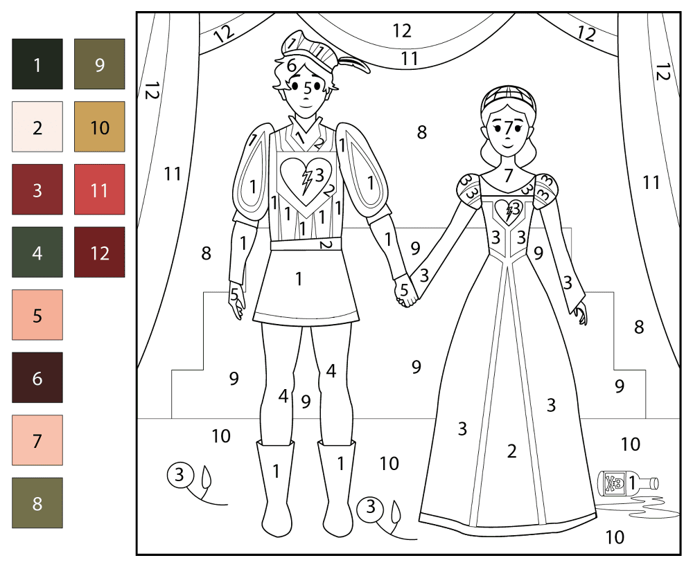 Romeo And Juliet Color By Number Coloring Page Md Coloring Page — Free Printable — free printable coloring page